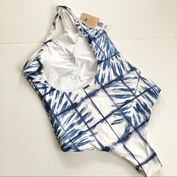 LIVE One Shoulder One Piece Bikini Swim Blue and White Abstract Print size small - Picture 9 of 11